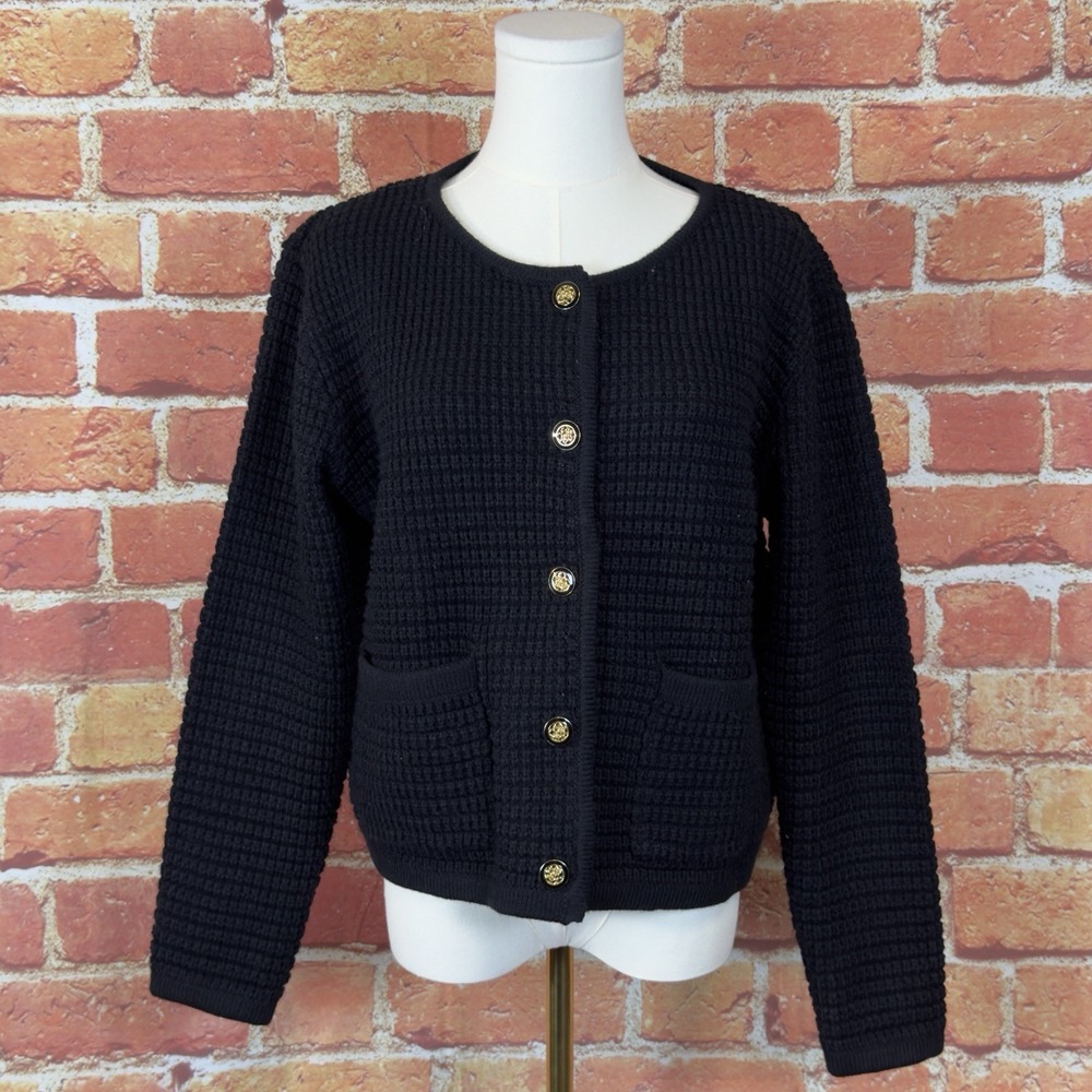 Pretty Garden Women's Medium‎ Knit Button Front Black Cardigan Sweater